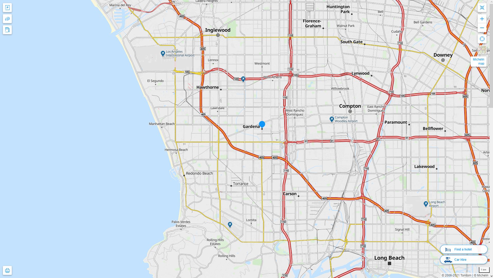 Gardena California Highway and Road Map